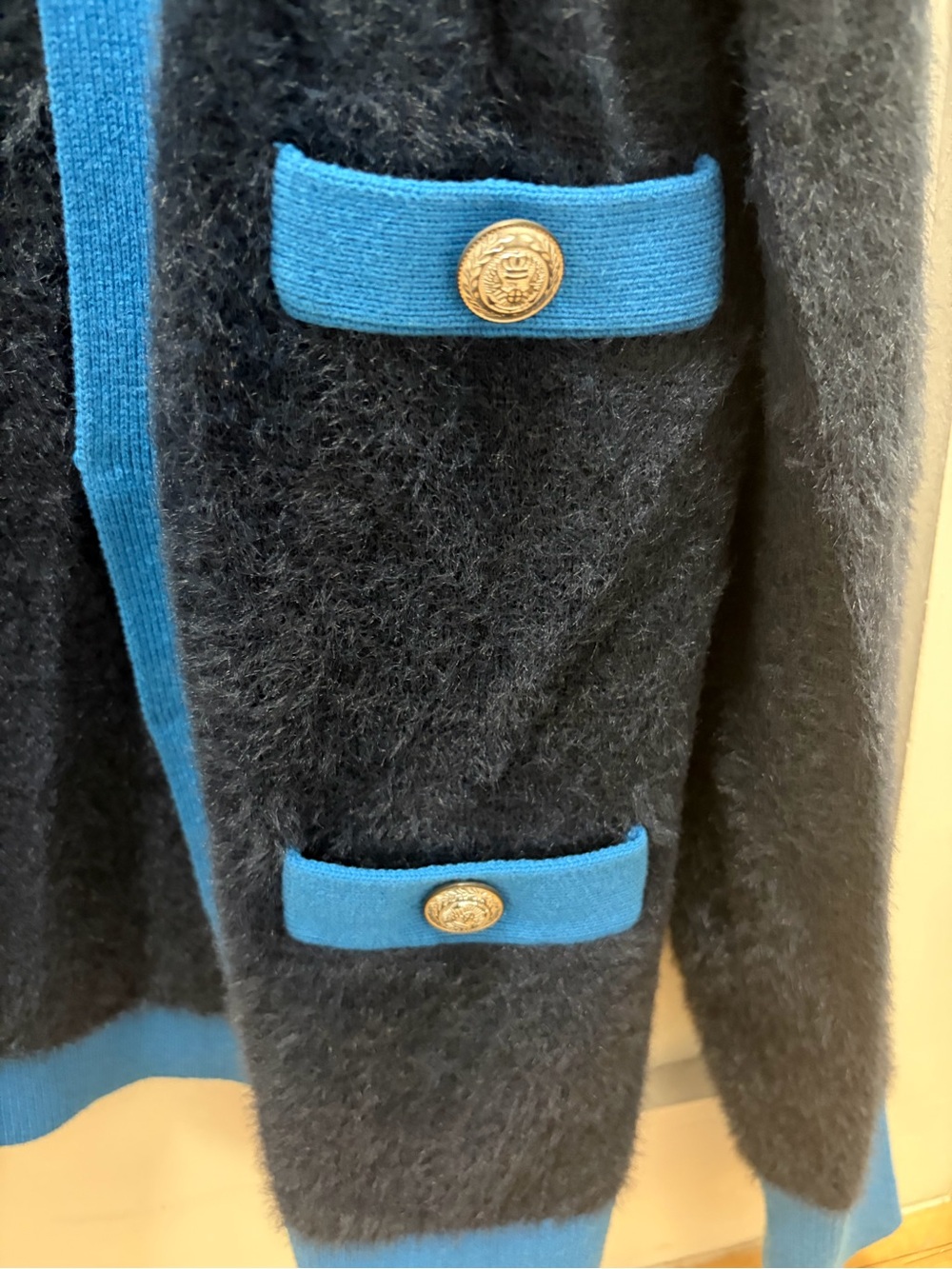 L'AGENCE Navy + Bright Blue Fuzzy Cardigan - Picture 3 of 4